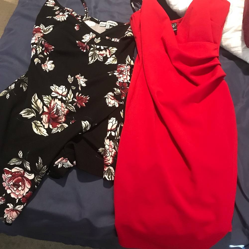 2/15 red cocktail Dress . Floral romper .